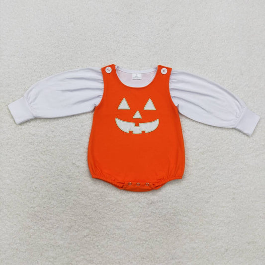 LR1702 embroidery Halloween white long sleeve pumpkin 2pcs girls romper