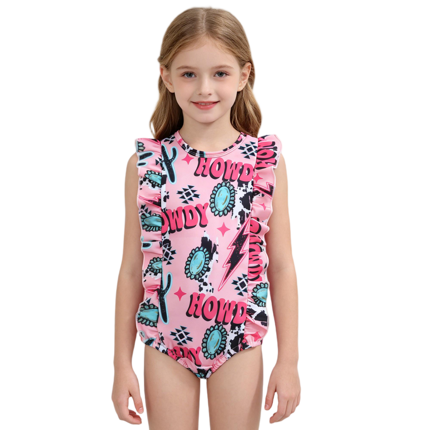 S0036 Pink Western Aztec Howdy Kids Bathing Suits Swimsuits