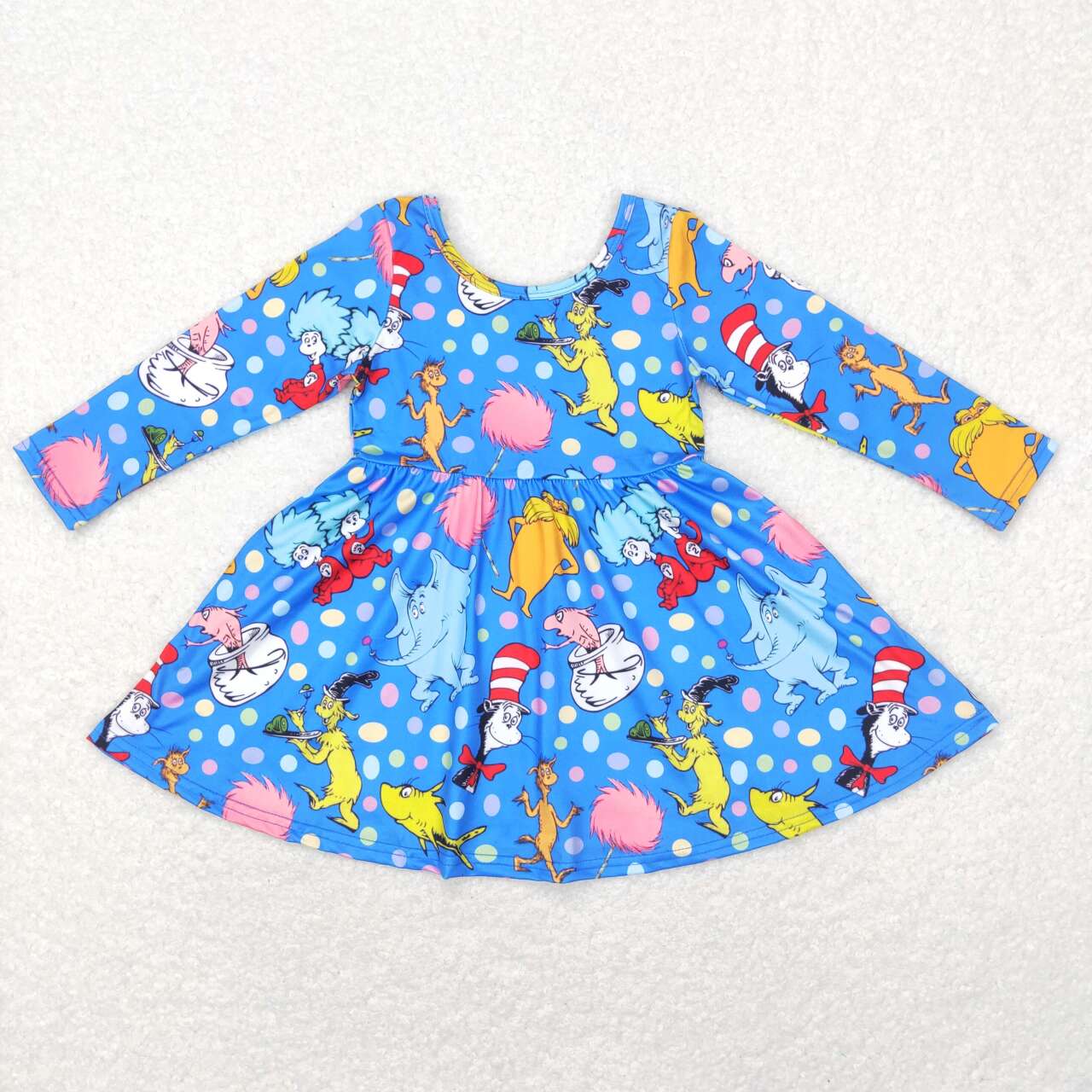 GLD0458 Dr cartoon blue long sleeve girls dress