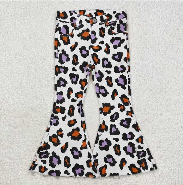 P0470 purple leopard denim pants girls jeans