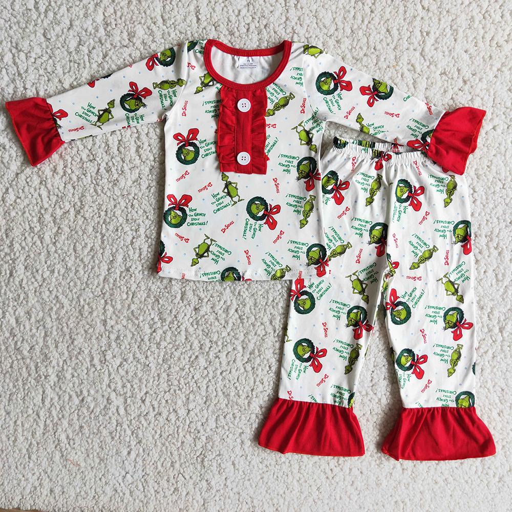6 A20-3 Button Christmas Cartoon Little Girls Pajamas