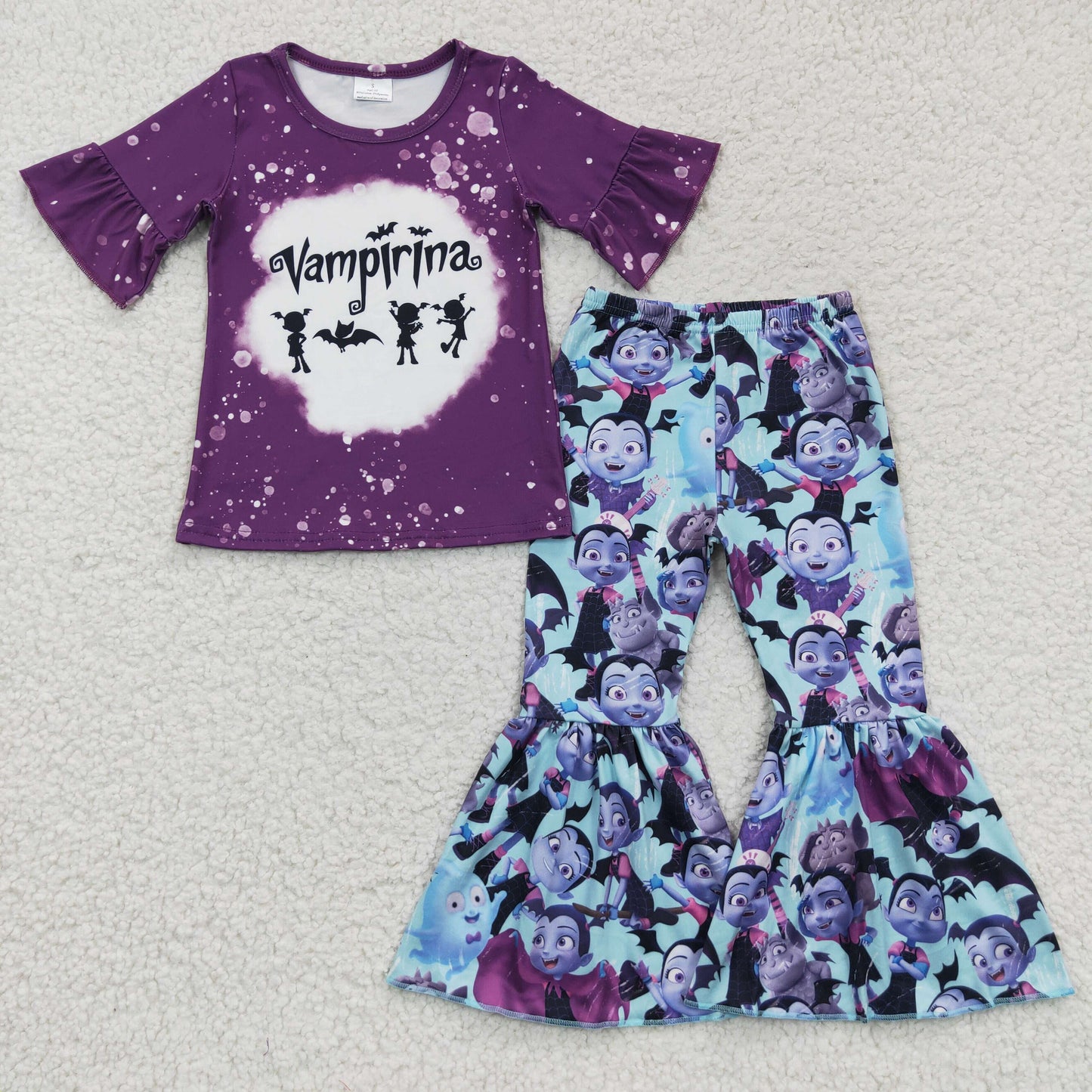 GSPO0638 Halloween Cartoon Purple Short Sleeve Blue Pants Girls Clothes