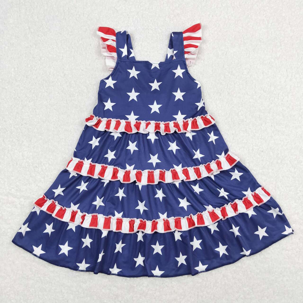 GSD0681 July 4th Blue Star Flutter Sleeve Girls Dress