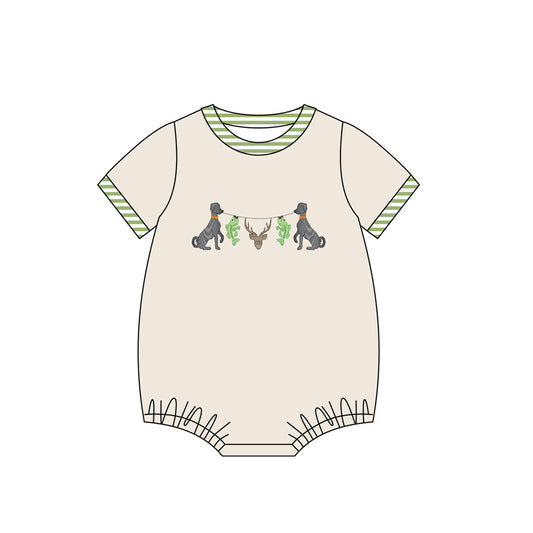 MOQ 3 Custom Hunting Dog Deer Fishing Short Sleeve Boys Romper