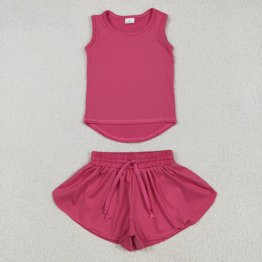 GSSO2500 yoga hot pink sleeveless shorts girls set