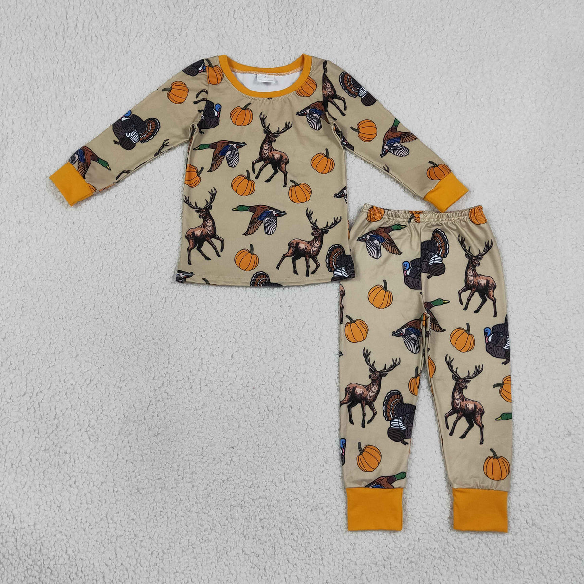BLP1556 Hunting Deer Mallard Turkey Pumpkin Long Sleeve Pants Boys Pajamas