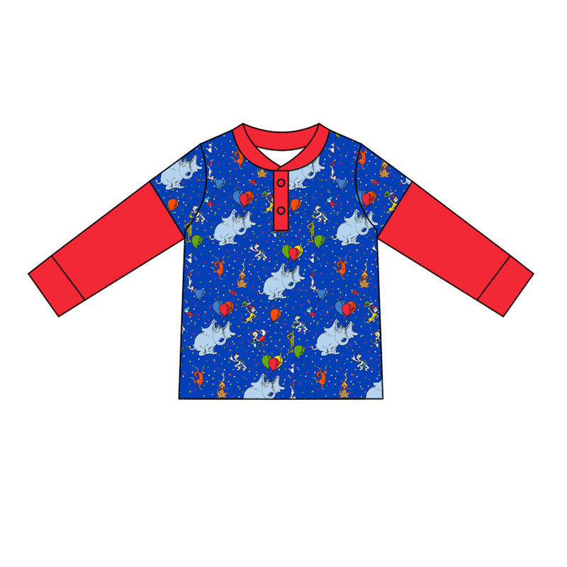 custom moq 3 Christmas green face elephant balloon blue red long sleeve boys top