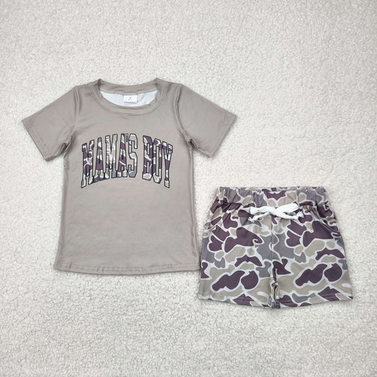 BSSO1346 camo mama's boy grey short sleeve grey camo shorts boys set