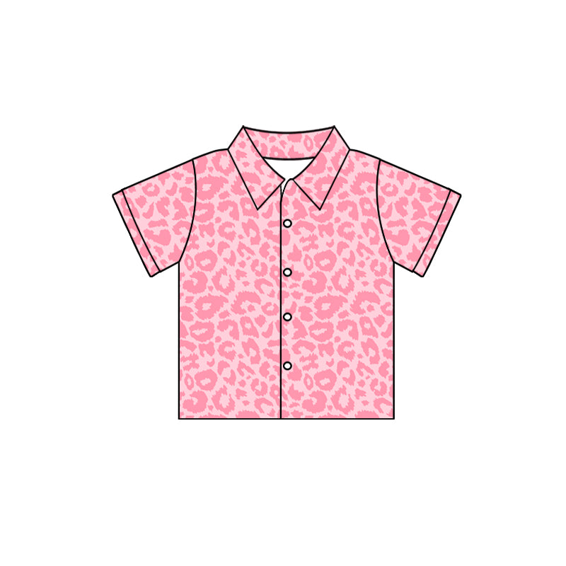 custom moq 3 pink leopard short sleeve boys top