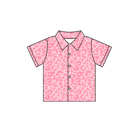 custom moq 3 pink leopard short sleeve boys top