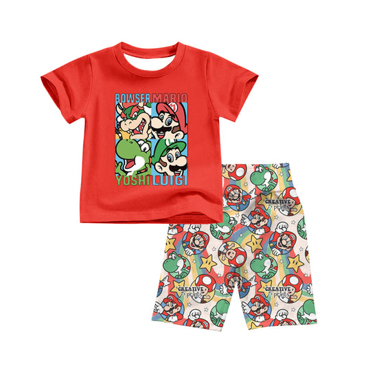custom cartoon red short sleeve colorful rainbow print shorts kids set