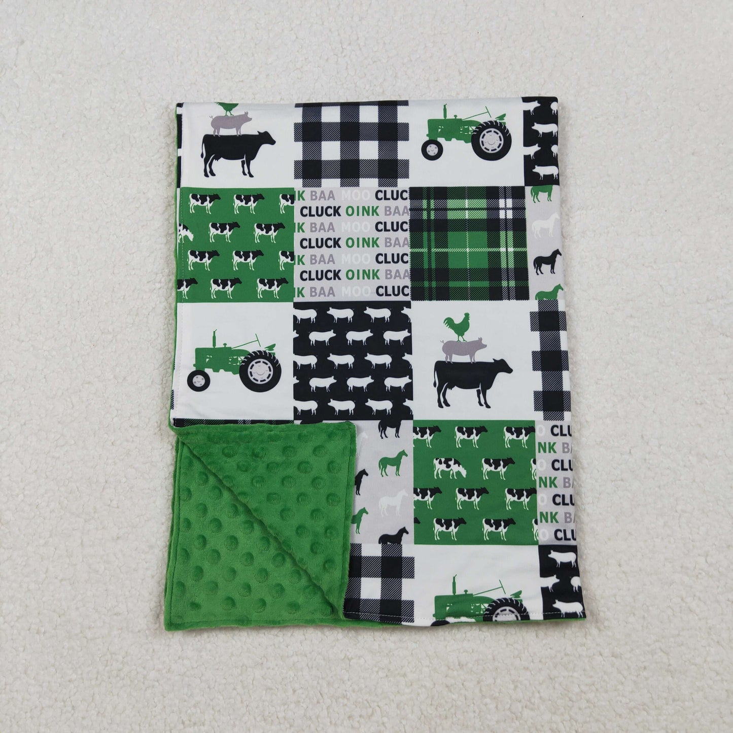BL0056 Farm Tractors Cow Green Baby Blanket