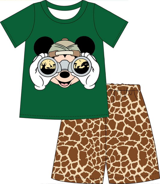 custom style green mouse short sleeve leopard shorts boys set tat 6-8 weeks
