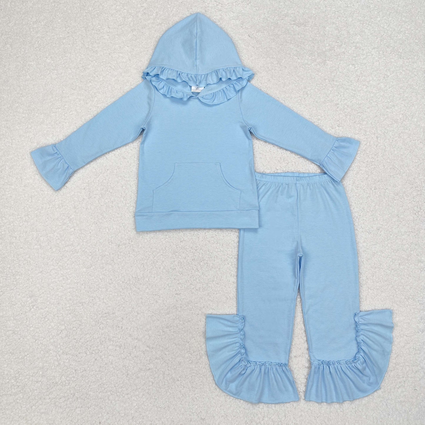 GLP2058 light blue pocket long sleeve hoodie pants girls set