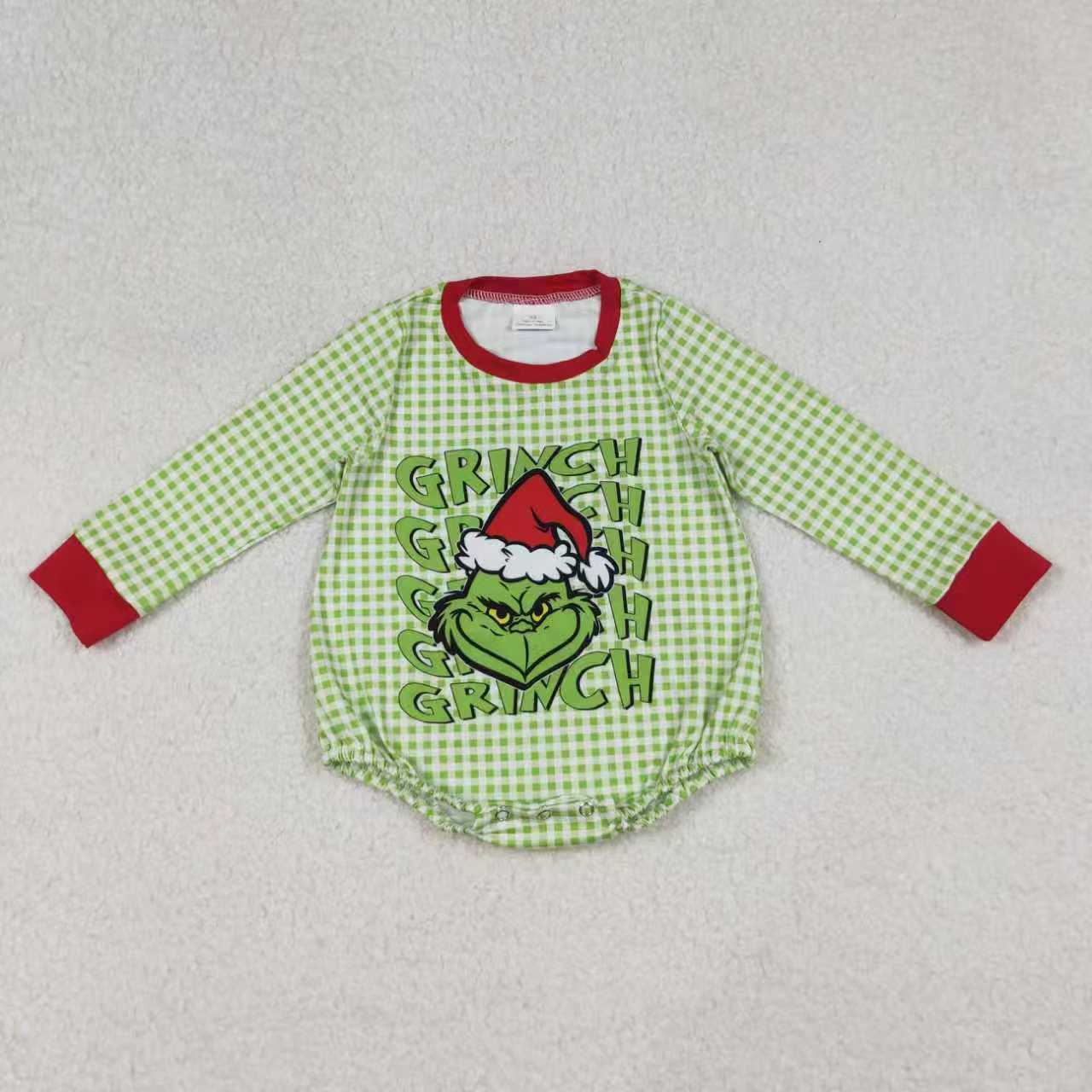 Christmas green face top/romper RTS sibling clothes