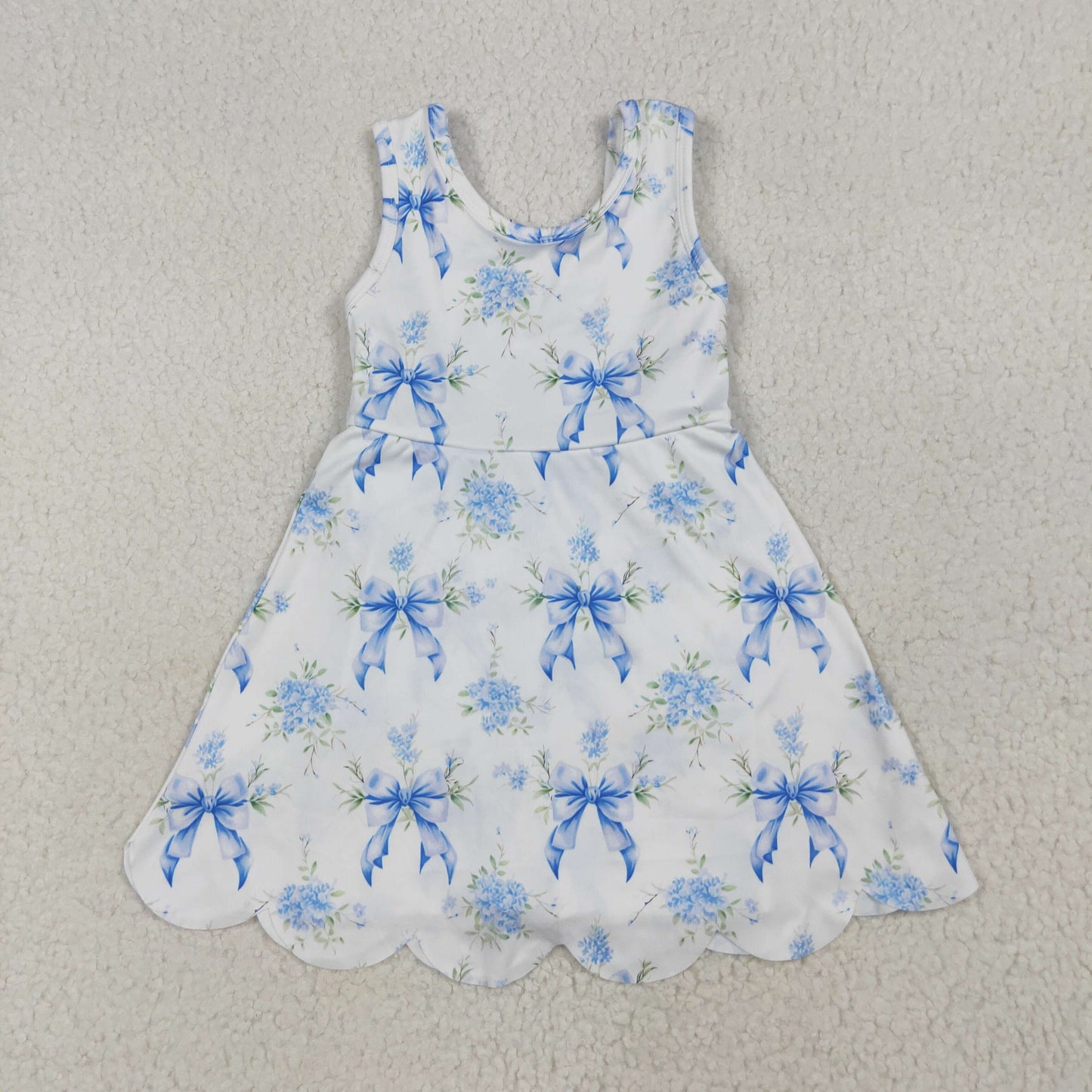GSD2587 yoga blue flowers bows sleeveless skorts girls dress