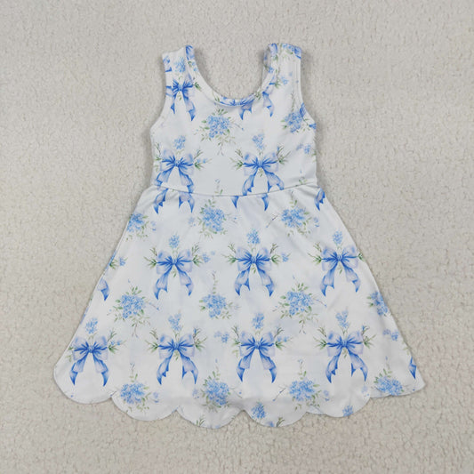 GSD2587 yoga blue flowers bows sleeveless skorts girls dress