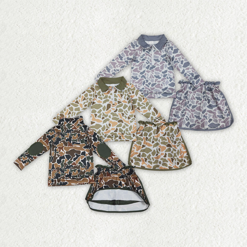 Hunting Camo Zipper Long Sleeve Skorts Girls Set RTS Sibling Clothes