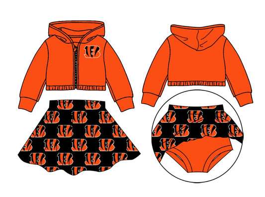 custom football B orange hooded coat skirt girls set