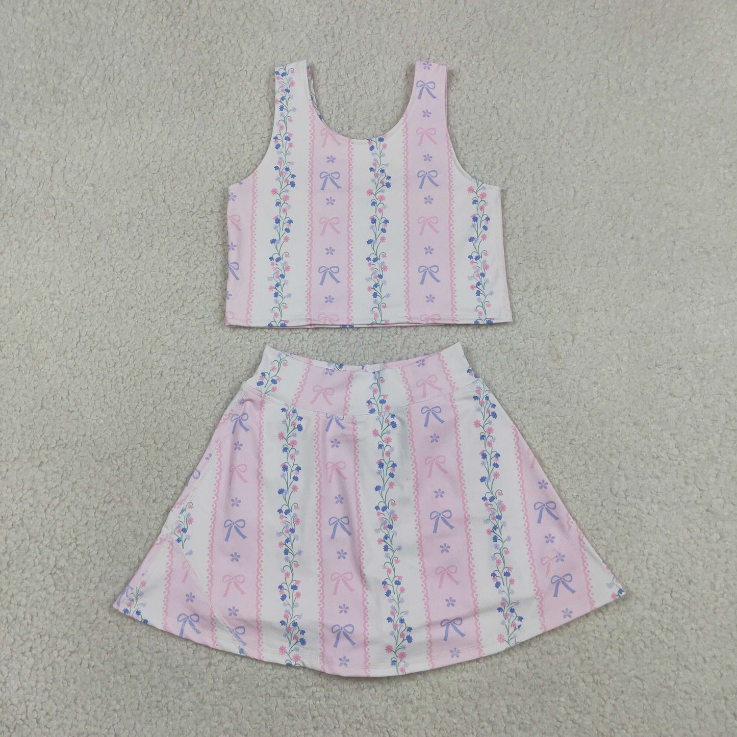 Yoga GSD2216 Flowers Bows Sleeveless Skorts Girls Set