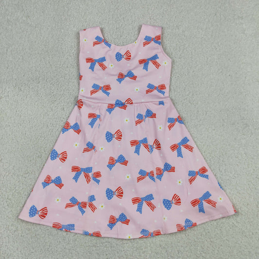 GSD3748 Yoga July 4th Bows Pink Sleeveless Skorts Girls Dress