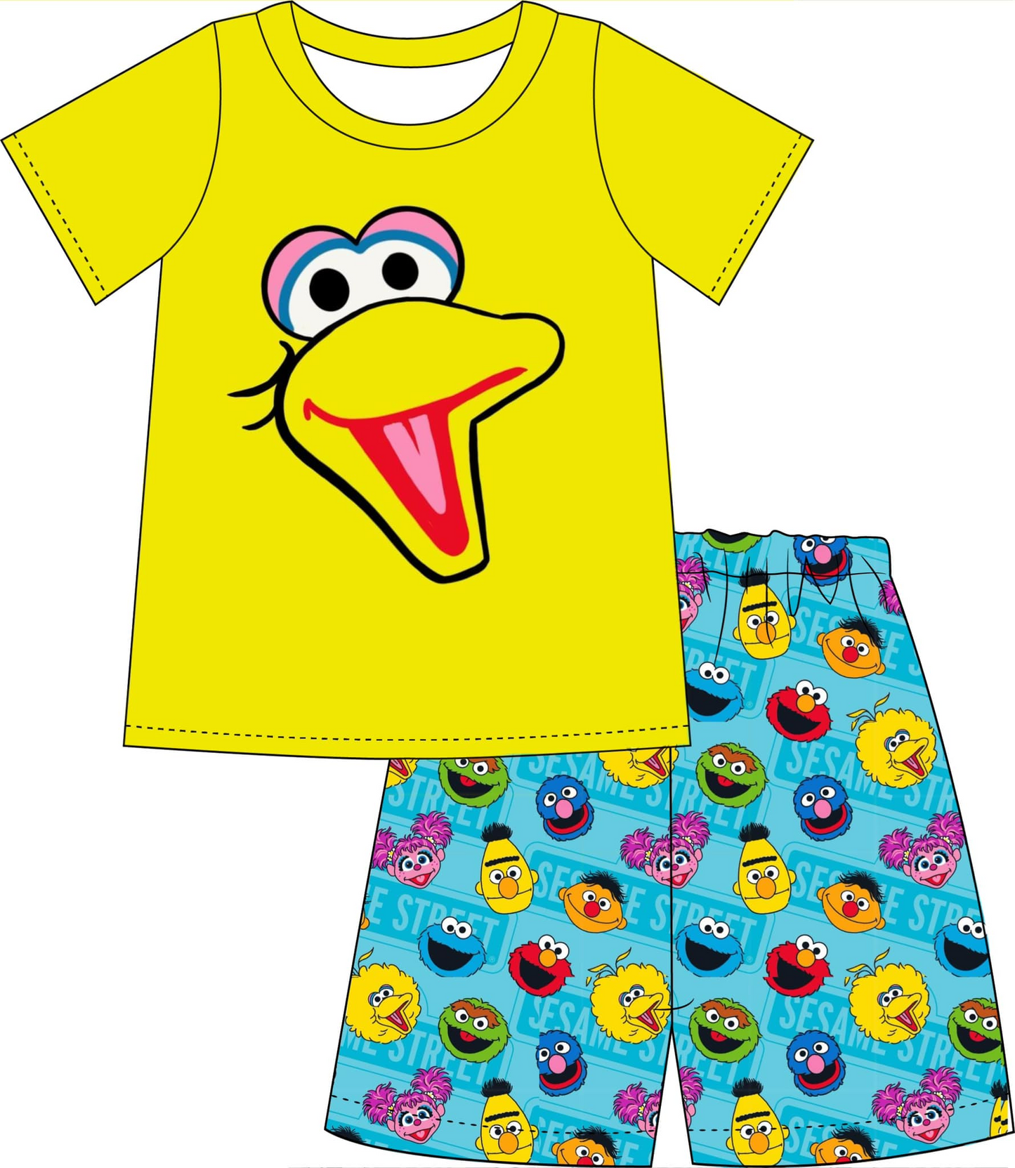 custom style cartoon cute animals yellow short sleeve blue shorts boys set tat 6-8 weeks
