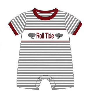 custom football Roll Tide elephant grey striped short sleeve boys romper