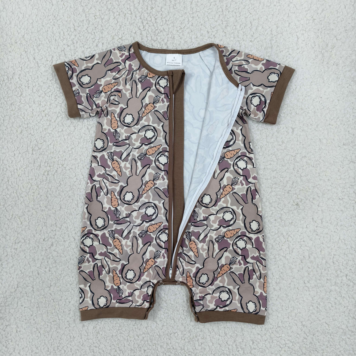 SR4305 Easter Bunny Rabbit Camo Zipper Short Sleeve Boys Romper