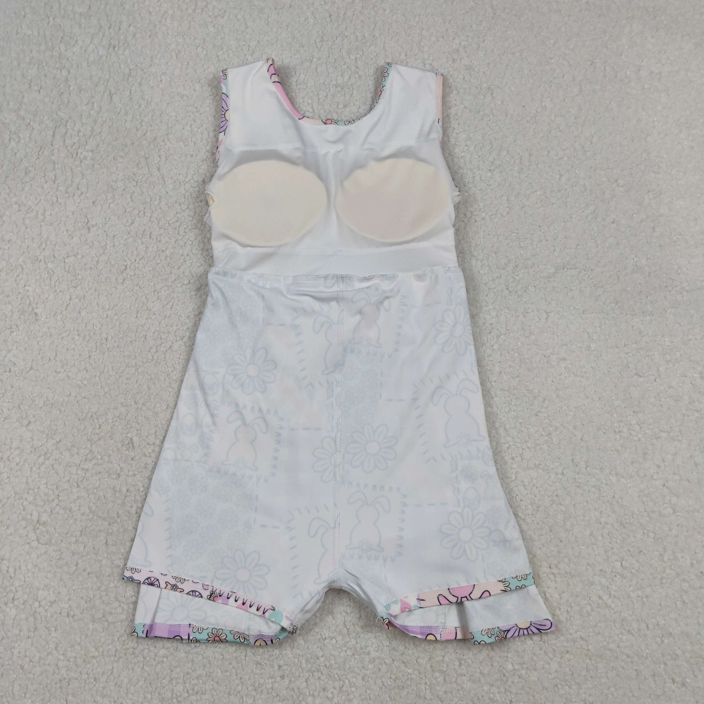 GSD3051 Yoga Easter Purple Bunny Rabbit Flowers Sleeveless Skorts Girls Dress