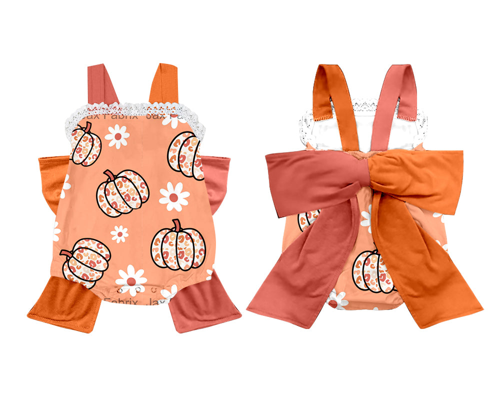 custom style Autumn fall pumpkin flowers with bow romper