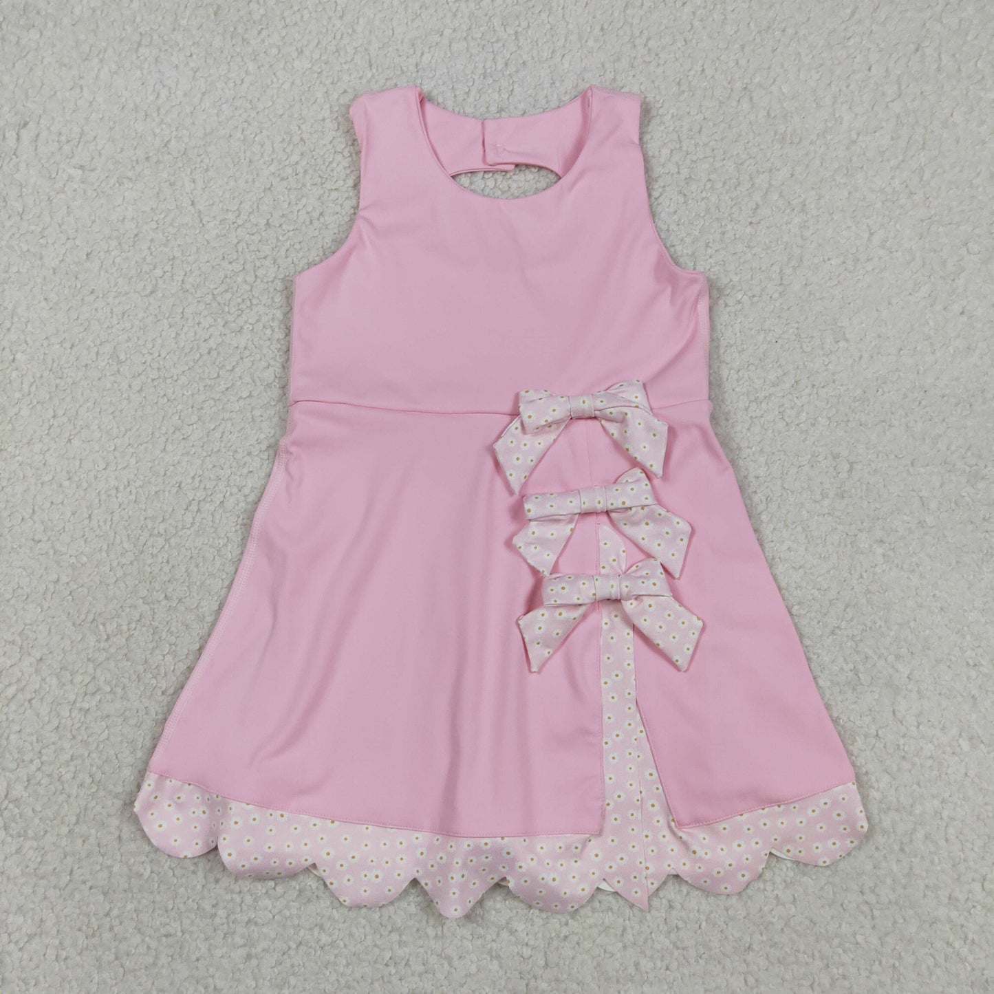 GSD3315 Yoga Solid Color Pink Bows Sleeveless Skorts Girls Dress