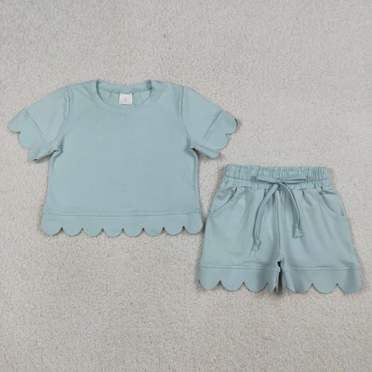GSSO3174 Blue Short Sleeve Shorts Girls Set