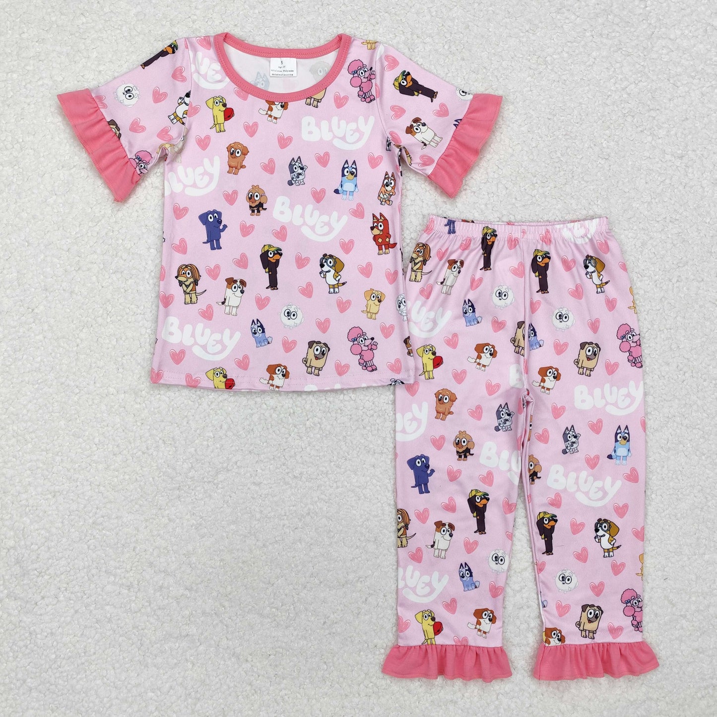 GSPO1760 Valentine's Day heart blue dog pink short sleeve pants girls pajamas