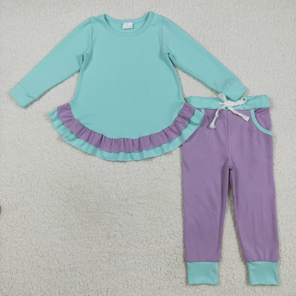 GLP2402 mint green long sleeve purple pants girls set