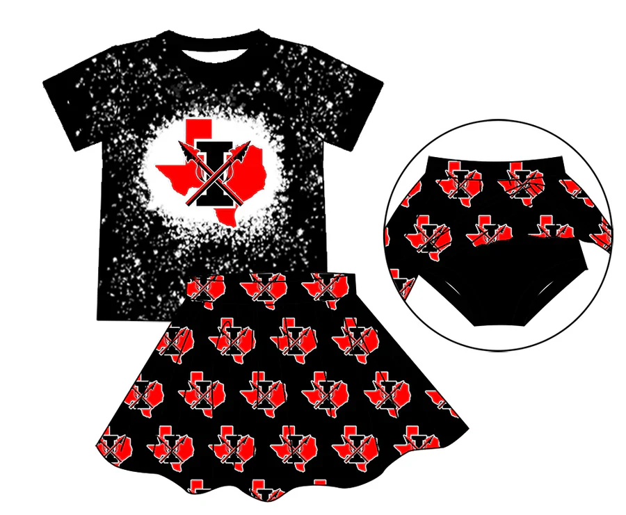 Custom Moq 5 football team I black red short sleeve skirt skorts girls set