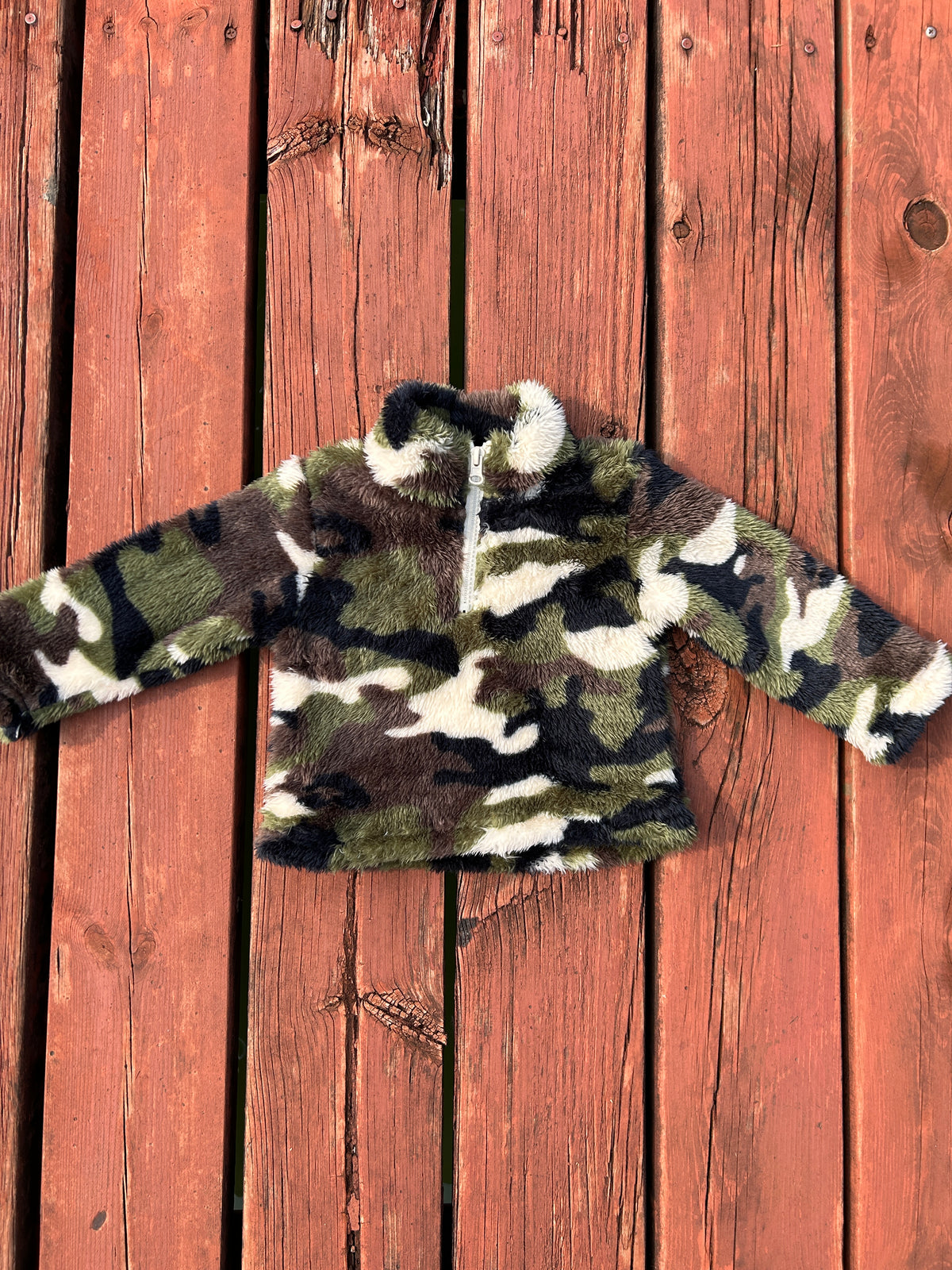 BT0737 Green Camo Fur Zipper Boys Pullover Warm Plush Pullover