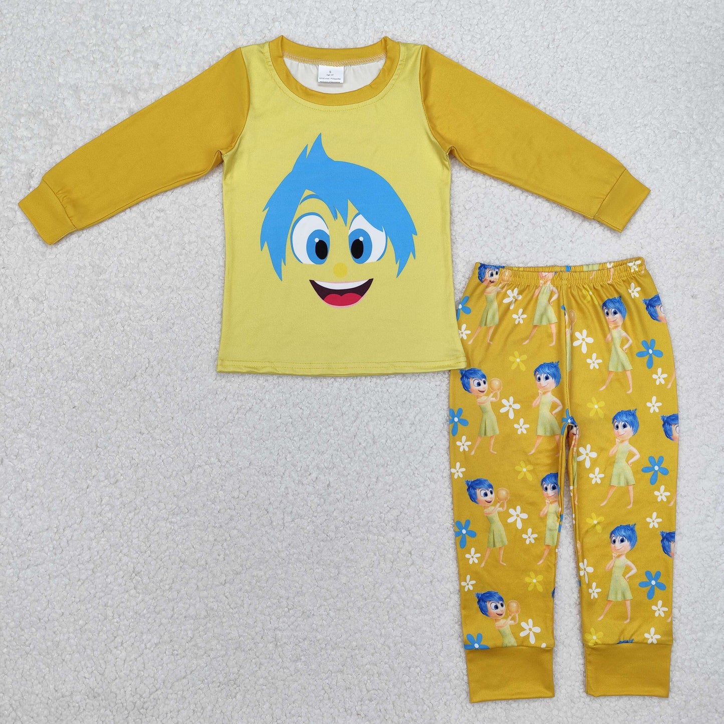 GLP2240 cartoon blue hair girl yellow long sleeve pants girls set