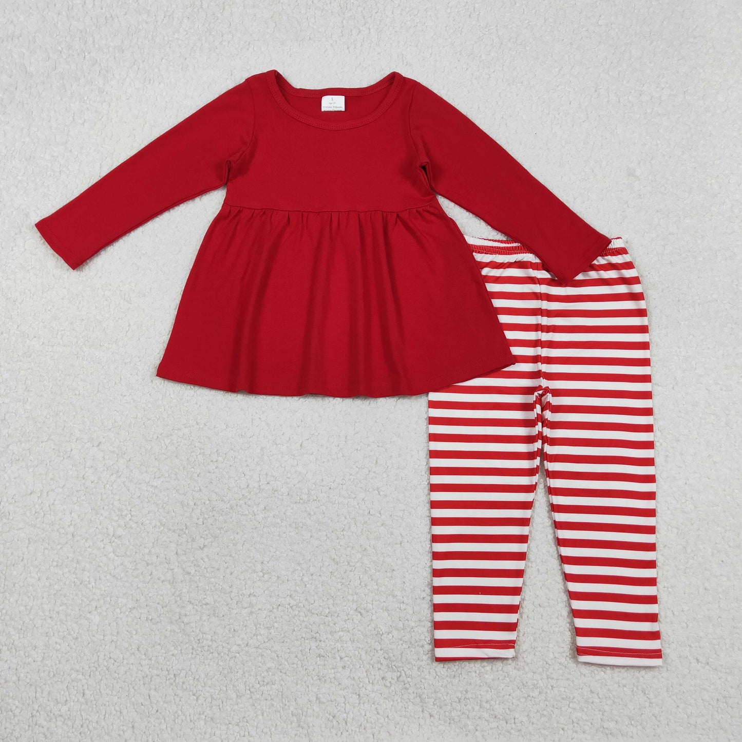 GLP2864 red long sleeve red striped pants girls set