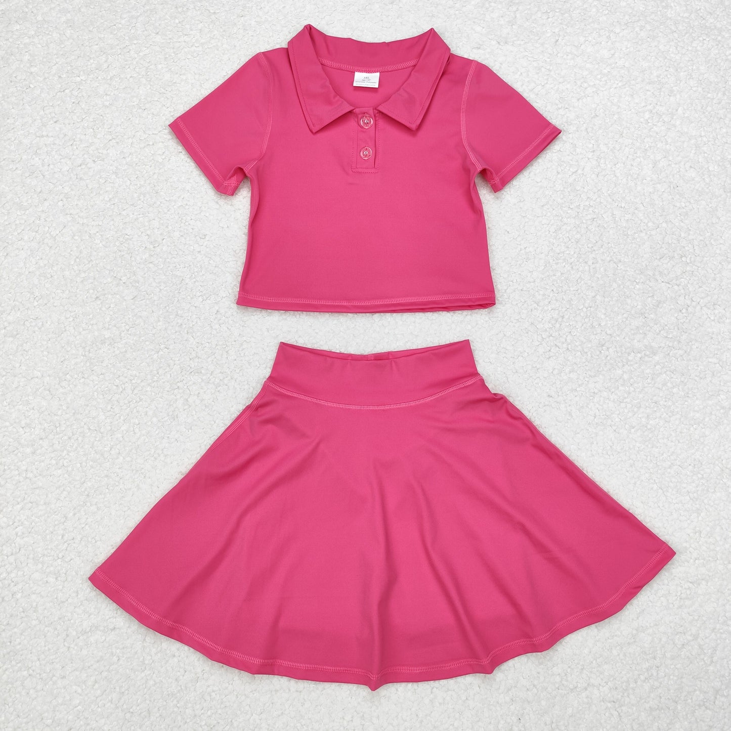 GSD1391 hot pink short sleeve skirt girls set Active Wear Athletic