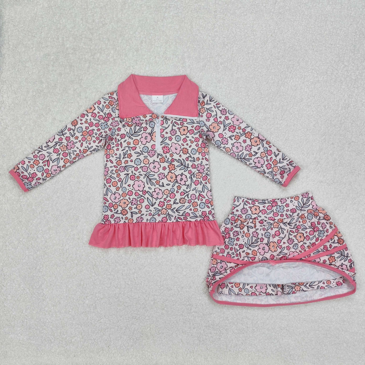 flowers zipper long slevee skirt with shorts set RTS sibling clothes