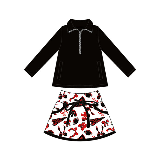 custom moq 3 football item yoga black zipper long sleeve red cheer bows skorts skirt girls set