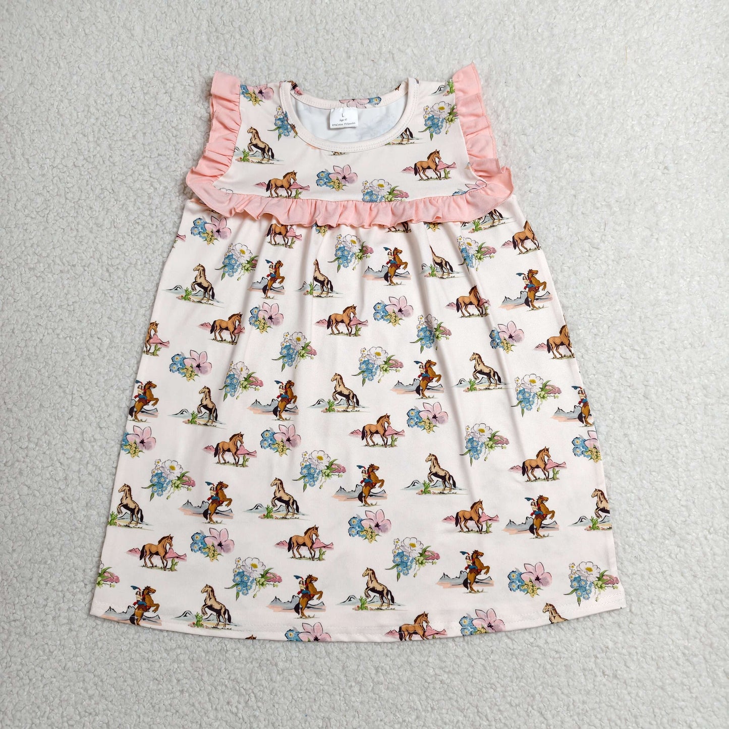 GSD1940 Western rodeo flowers pink ruffles sleeve girls dress
