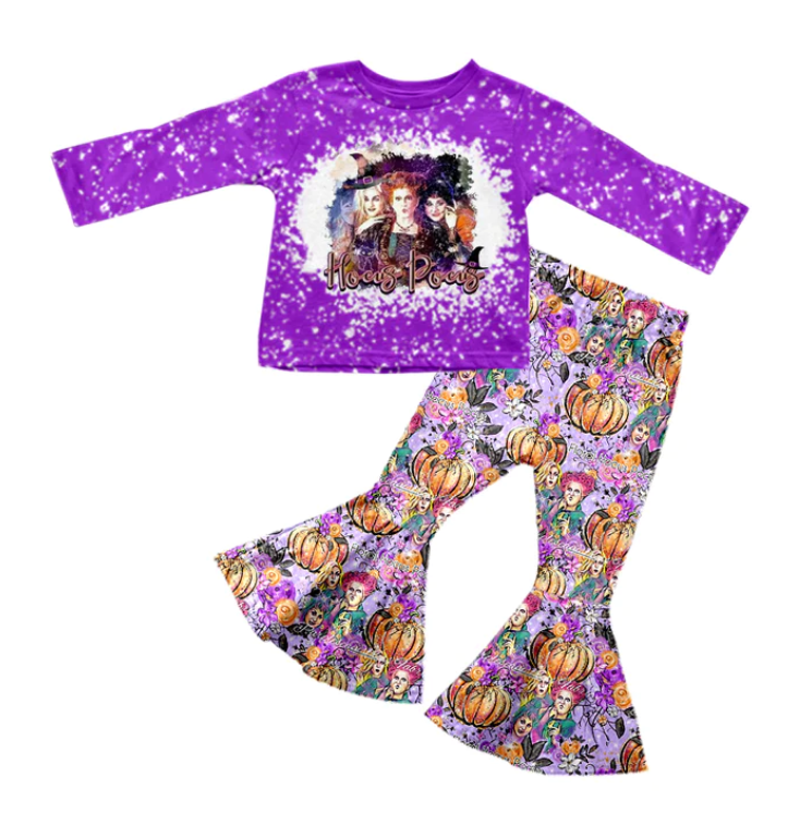 custom S 8.19 Halloween witch purple long sleeve pants girls set