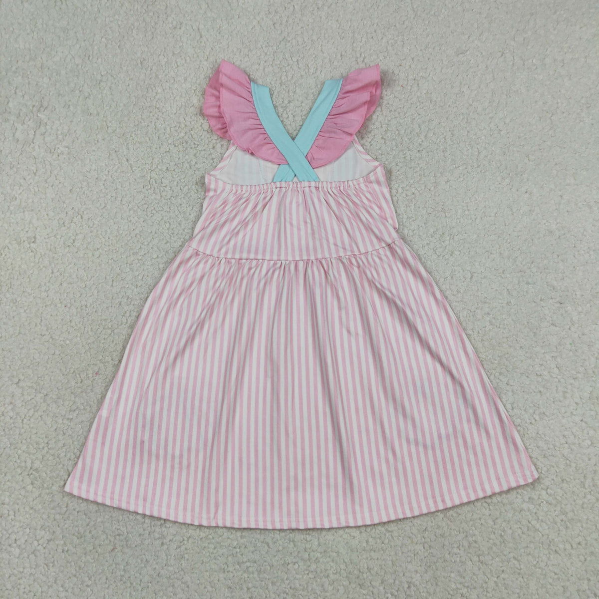 Embroidery GSD3958 Shells Pink  Striped Flutter Sleeve Girls Dress