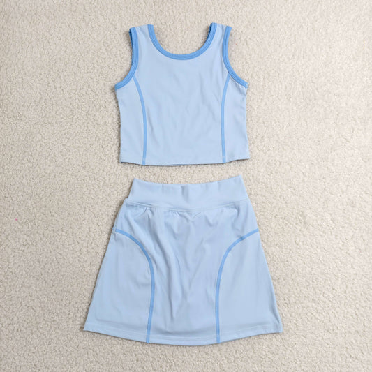 GSD2674 yoga blue sleeveless skirt skorts girls set