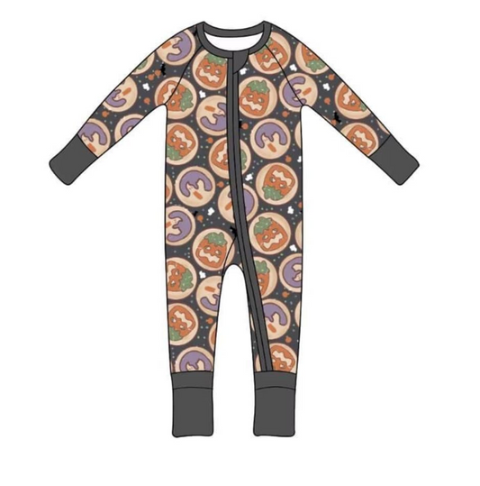 custom style Halloween pumpkin long sleeve zipper boys romper