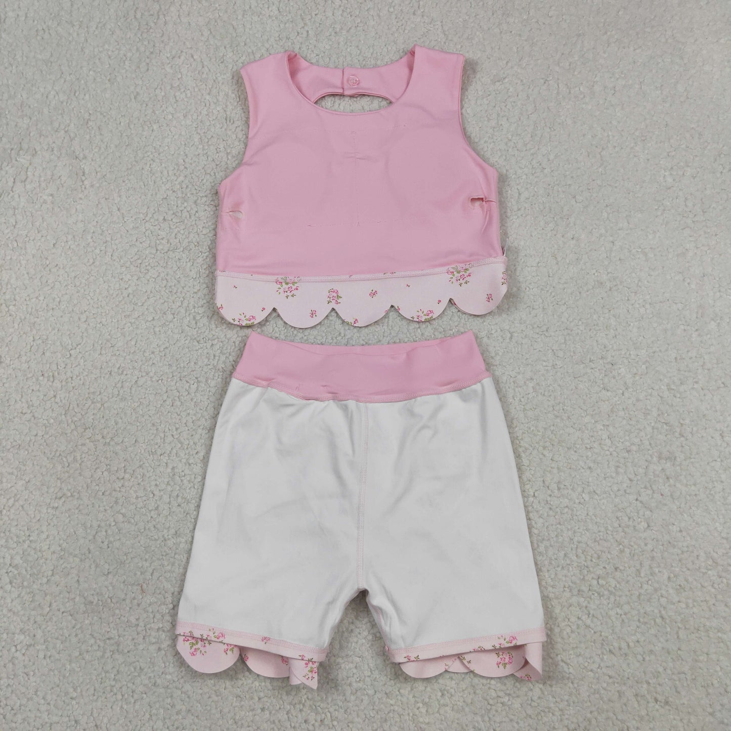 GSD3321 Yoga Scallop Solid Color Pink Sleeveless Bows Skorts Girls Set