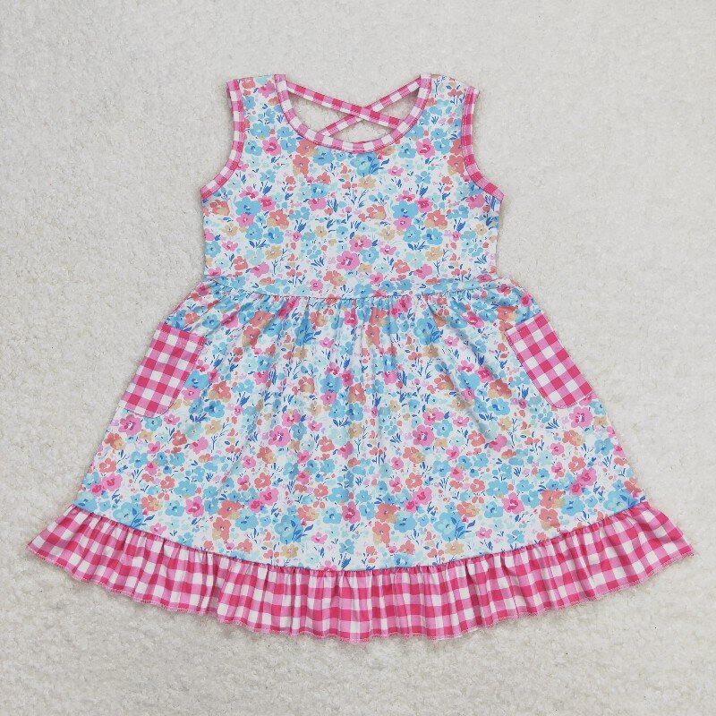 colorful flowers hot pink checkered RTS sibling clothes