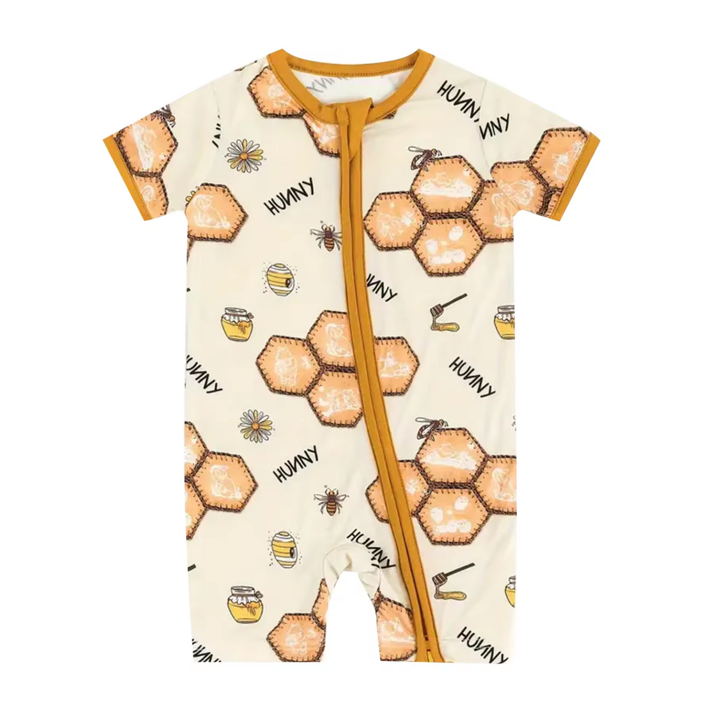 custom hunny bee orange short sleeve boys zipper romper