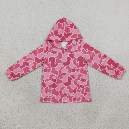 GT0866 dark pink camo long sleeve girls hoodie pullover